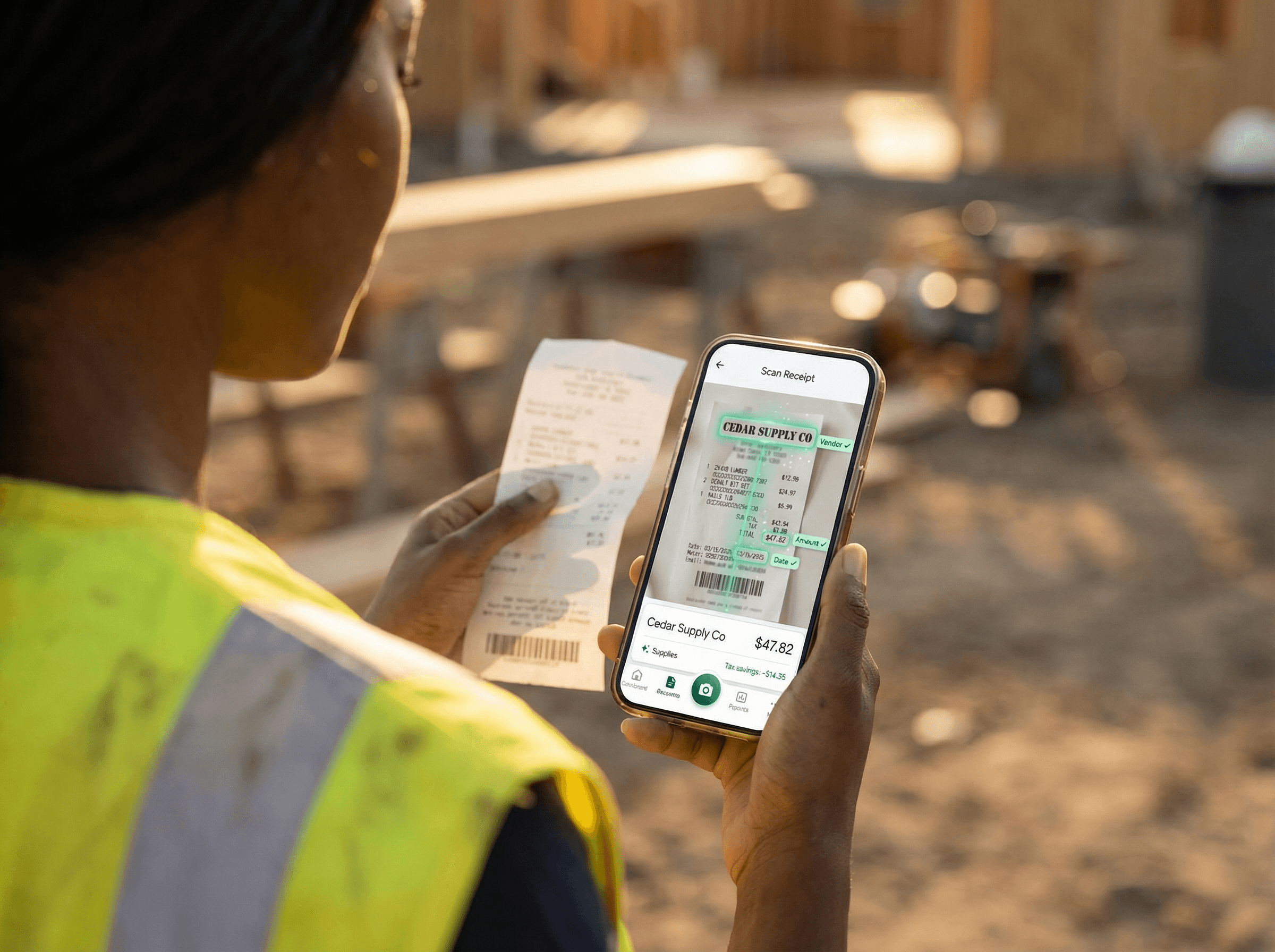Contractor scanning a receipt with TaxTidy